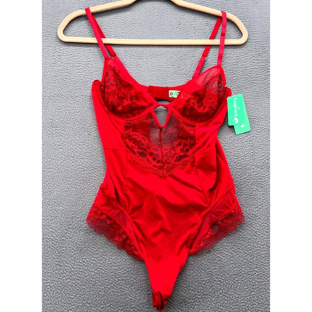 Honeydew Intimates Sydney Bodysuit M Pomme Red Lace Mesh Thong New